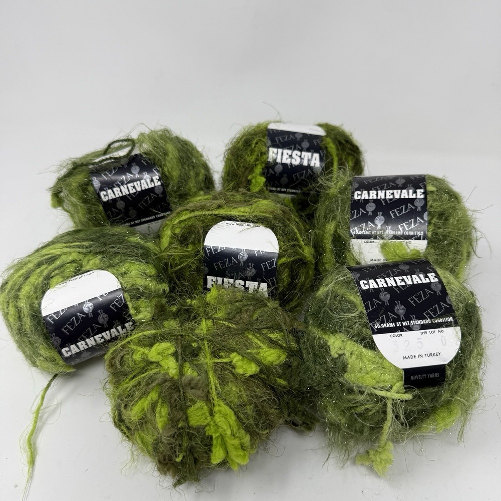 Feza New Fiesta Carnevale Yarn Lot of 7 Green Color No 325 Lot 03 100% Nylon